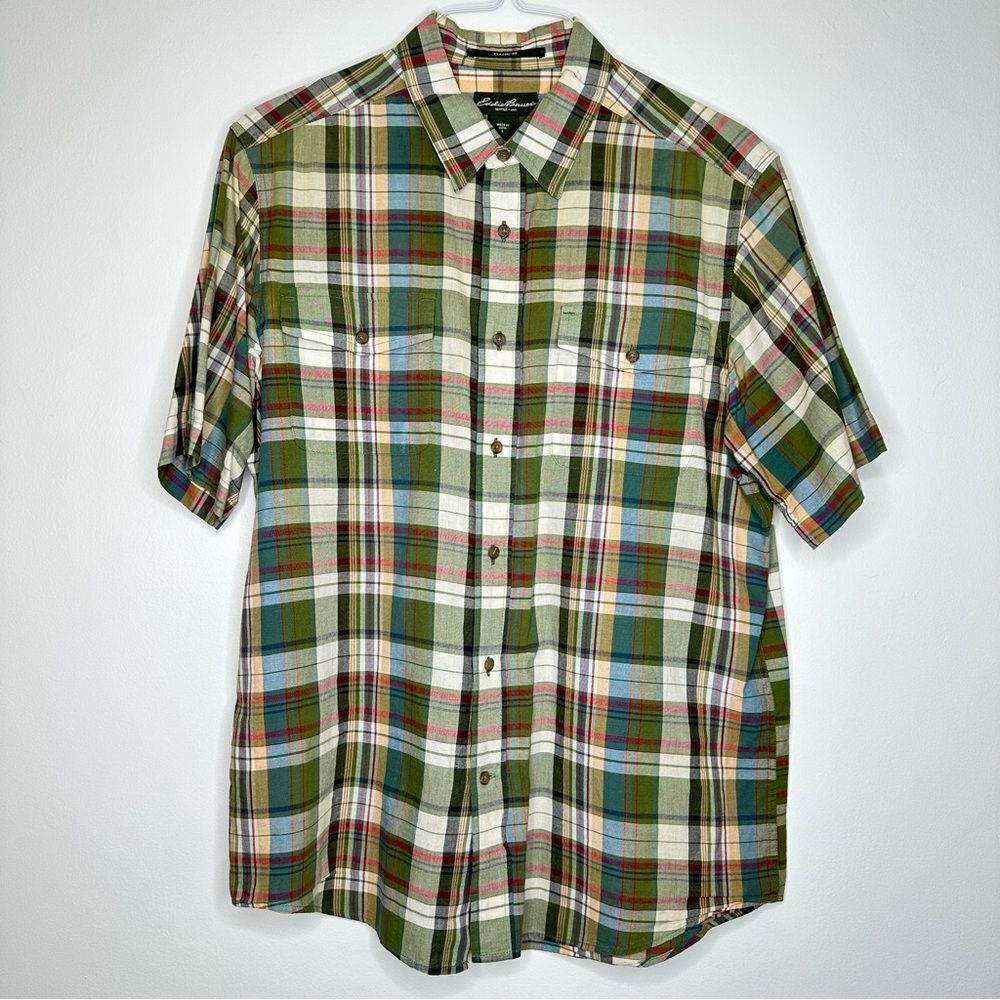 Eddie‎ Bauer Classic Fit Green Plaid Causal Button Down Shirt